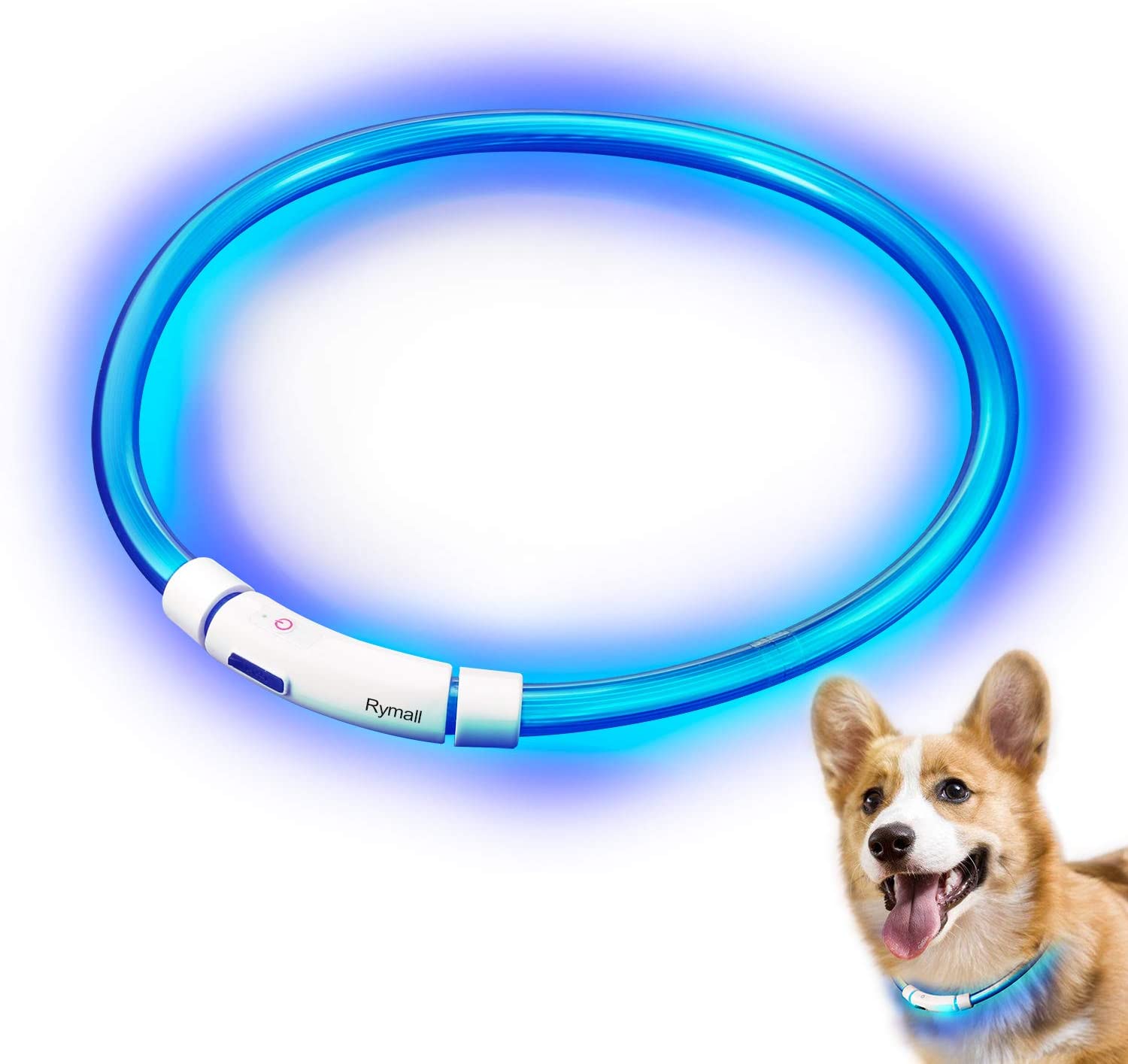  Collar para Perros, Collar de Seguridad para Perros, Rymall collar adiestramiento USB ajustable recargable impermeable LED parpadea luz Collar del animal doméstico, azul 