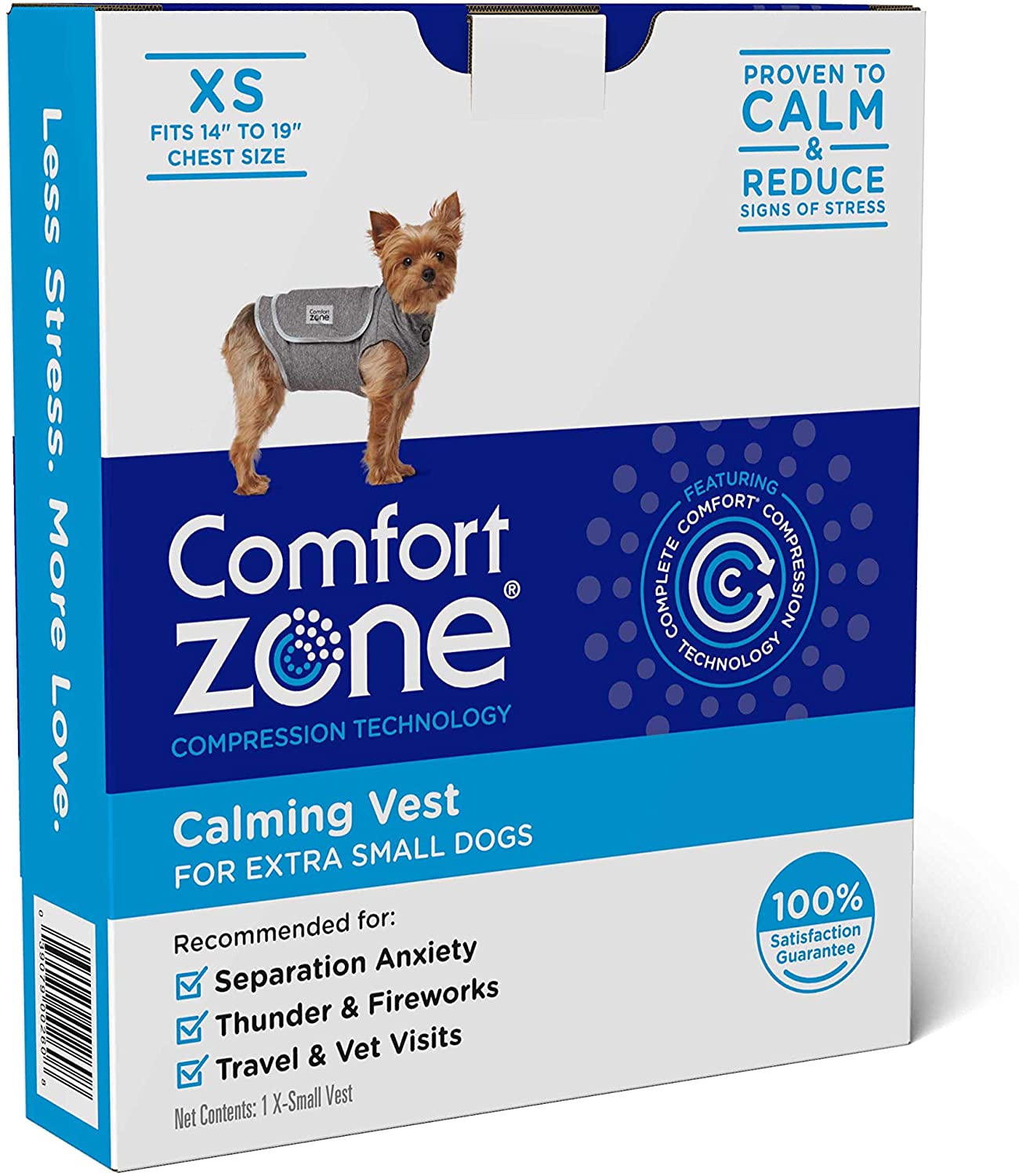  Comfort Zone Chaleco calmante para Perros truenos y ansiedad | Muy pequeño 