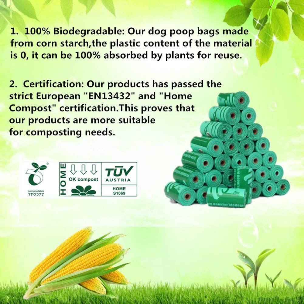  Cycluck 100% Biodegradables 450 Bolsas de Basura Perros Extra Gruesa Perfumado con Certificación Europea EN13432 Home Compost, Hecho de Almidón de Maíz (Verde) 