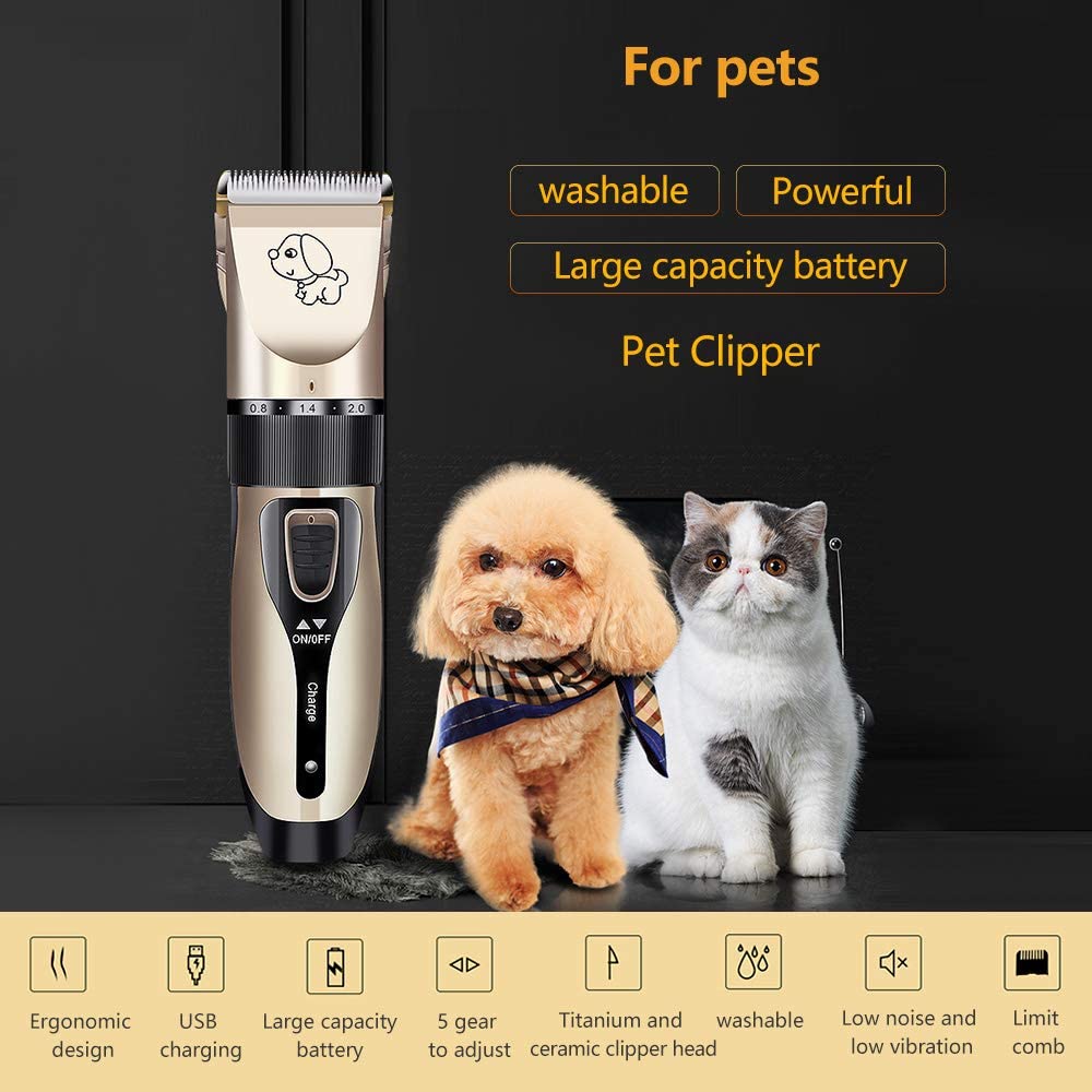  Decdeal Cortapelos para Mascotas Máquina Cortar Pelo Profesional Inalámbrico de Perros con Cargador USB Bajo Buido 5 Modos de Velocidad para Limpiar 
