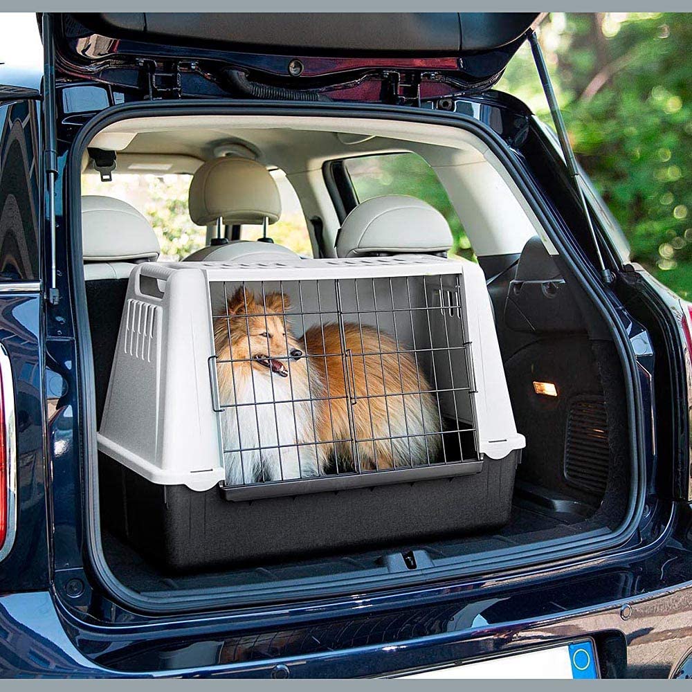  Ferplast Transportín para Perros para automóvil Atlas Mini, Caja para el Transporte de Animales, Rejillas de ventilación, Alfombrilla de Drenaje incluida, 72 x 41 x h 51 cm Gris 