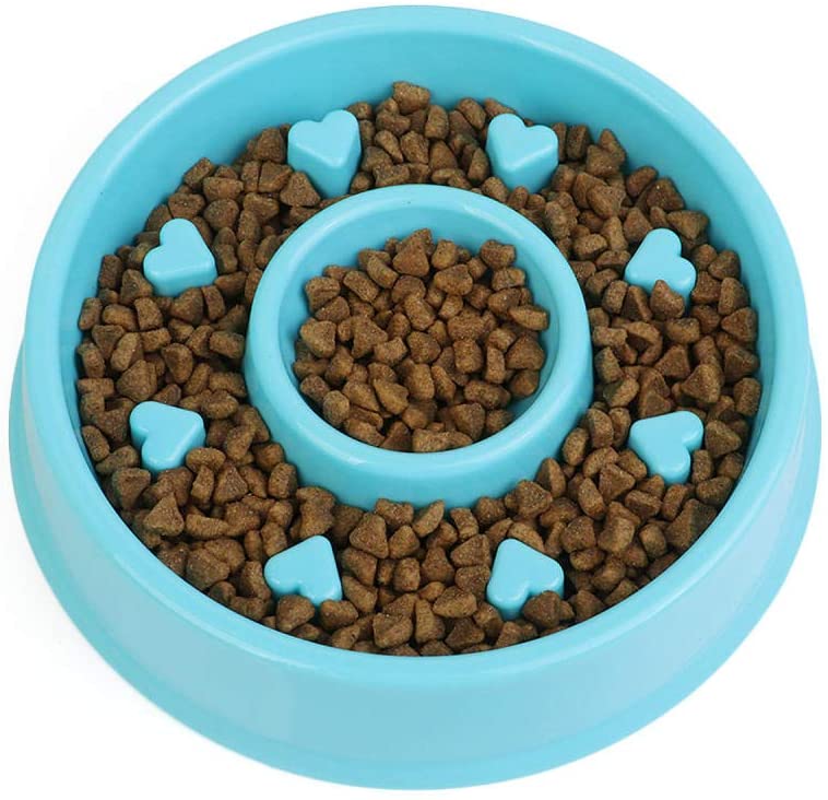  FGHOMEAQWSQ Reptil Tazón de Comida Lenta para Mascotas Tazón antiácaros Tazón de alimentación para Rompecabezas de Perros y Gatos@20.5 * 4.7cm_Azul Forma de corazón 