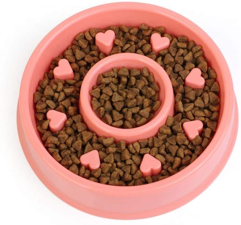  FGHOMEAQWSQ Reptil Tazón de Comida Lenta para Mascotas Tazón antiácaros Tazón de alimentación para Rompecabezas de Perros y Gatos@20.5 * 4.7cm_Pink- Forma de corazón 