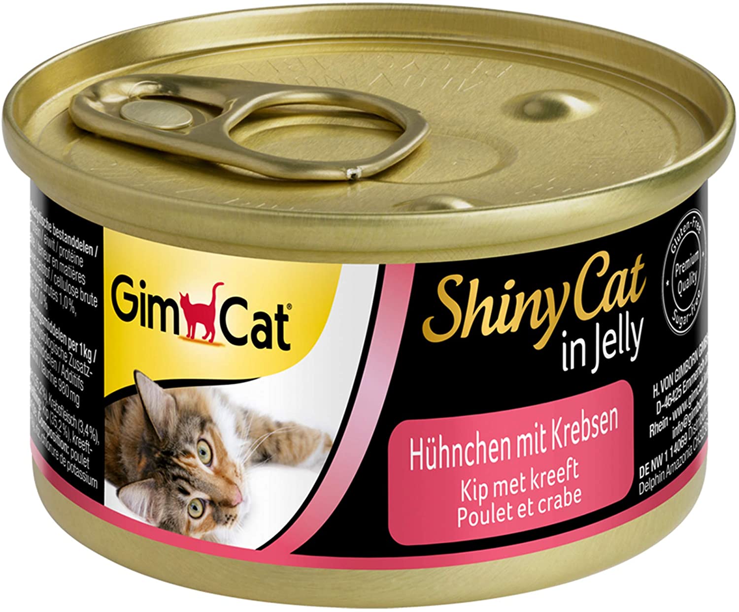  GimCat ShinyCat in Jelly – Comida para gatos con ave en gelatina para gatos adultos – Pollo con cangrejo – 24 latas (24 x 70 g) 