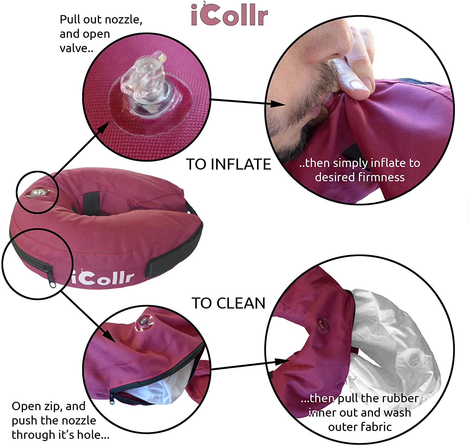  iCollr - El Collar Inflable - Collar Protector para Perros y Gatos en la Recuperación Postoperatoria 