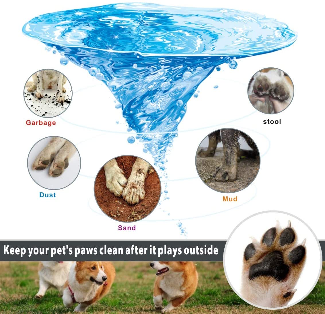  Idepet Limpiador de Huellas para Perros,Perros Lavadora Portatil,Cepillo De Limpieza para Mascotas con Toalla Pet Paw Cleaner para Perros Gatos Masaje Aseo Sucio Garras Verde 