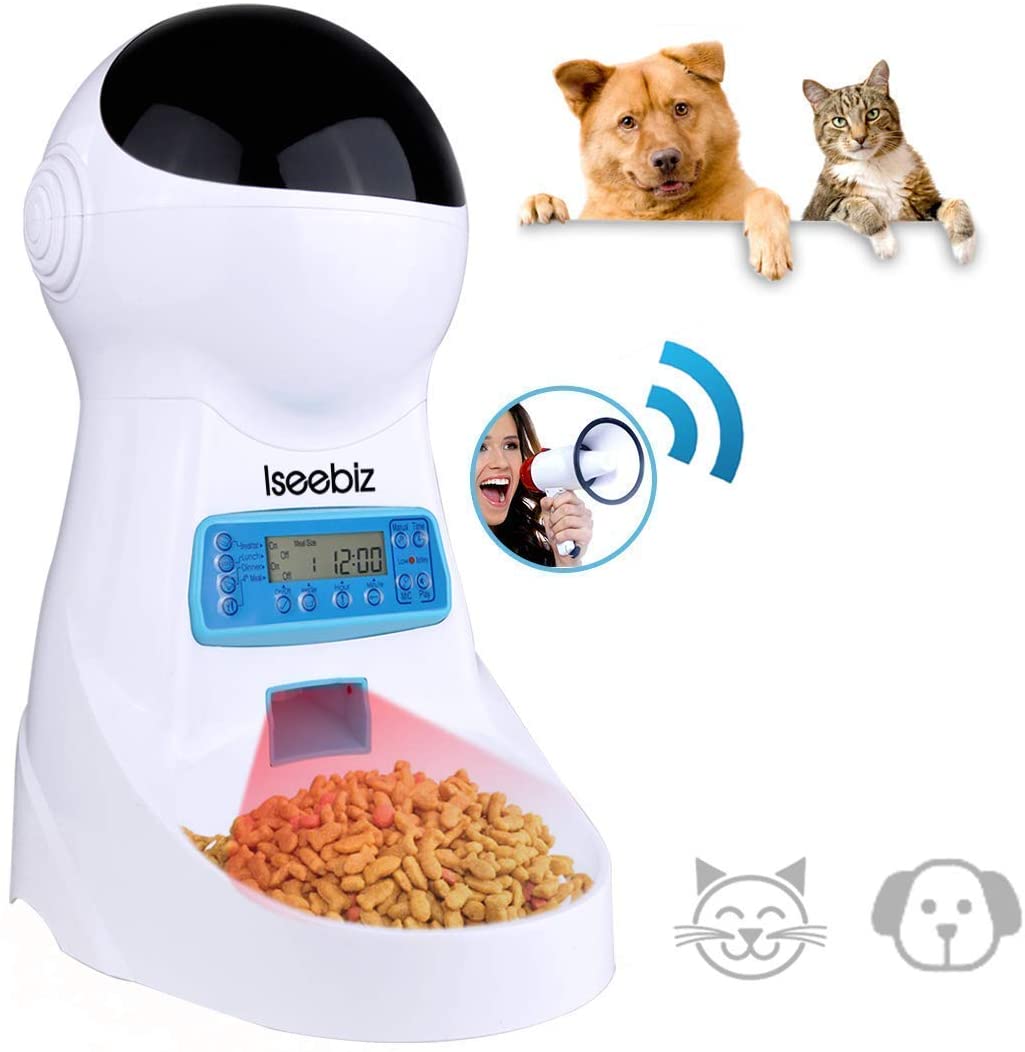  Iseebiz Comedero Automtico Gatos/Perros Dispensador Comida para Mascotas con Recordatorio por Voz y Temporizador Programable, Pantalla LCD,3 Litro 
