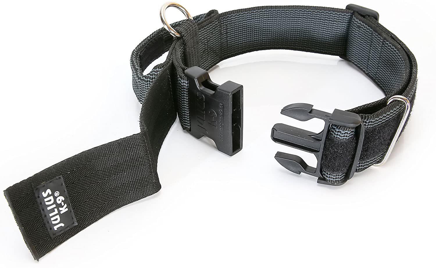  Julius-K9 Collar Color & Gray con la manija, la cerradura de seguridad y el remiendo intercambiables, 50 mm (49-70 cm), Negro-Gris 