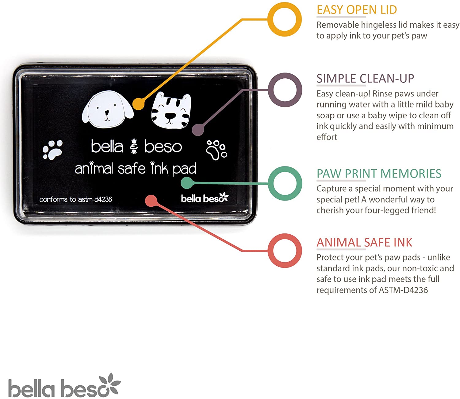  Kit de impresión de huellas de gato y perro, tinta segura para mascotas, bolsa con cordón 