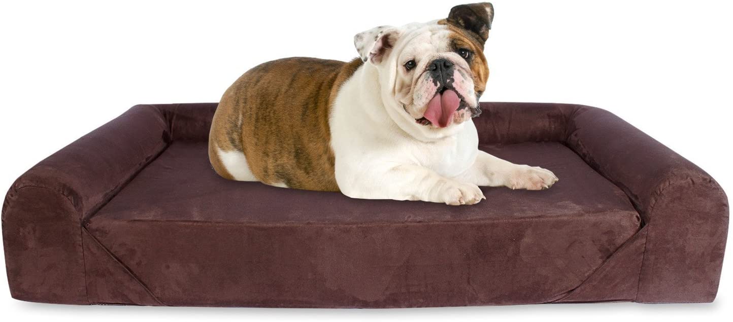  KOPEKS Sofa Cama para Perro Grande Estilo Lounge Tamaño para Perros Mascotas Grandes con Memoria Viscoelástica Ortopédica 106 x 86 x 20 cm - L - Marrón 