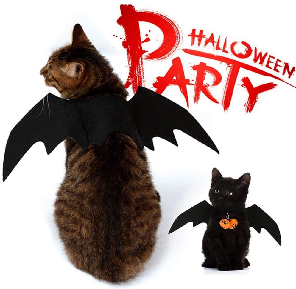  LIZHIGE Pet Costume Bat Wings, 1Pc Pet Halloween Bat Wings Disfraz, Gato Perro Cool Bat Wings Cosplay Accesorio para Halloween Holiday Theme Party, 2Pc Campana de Calabaza 