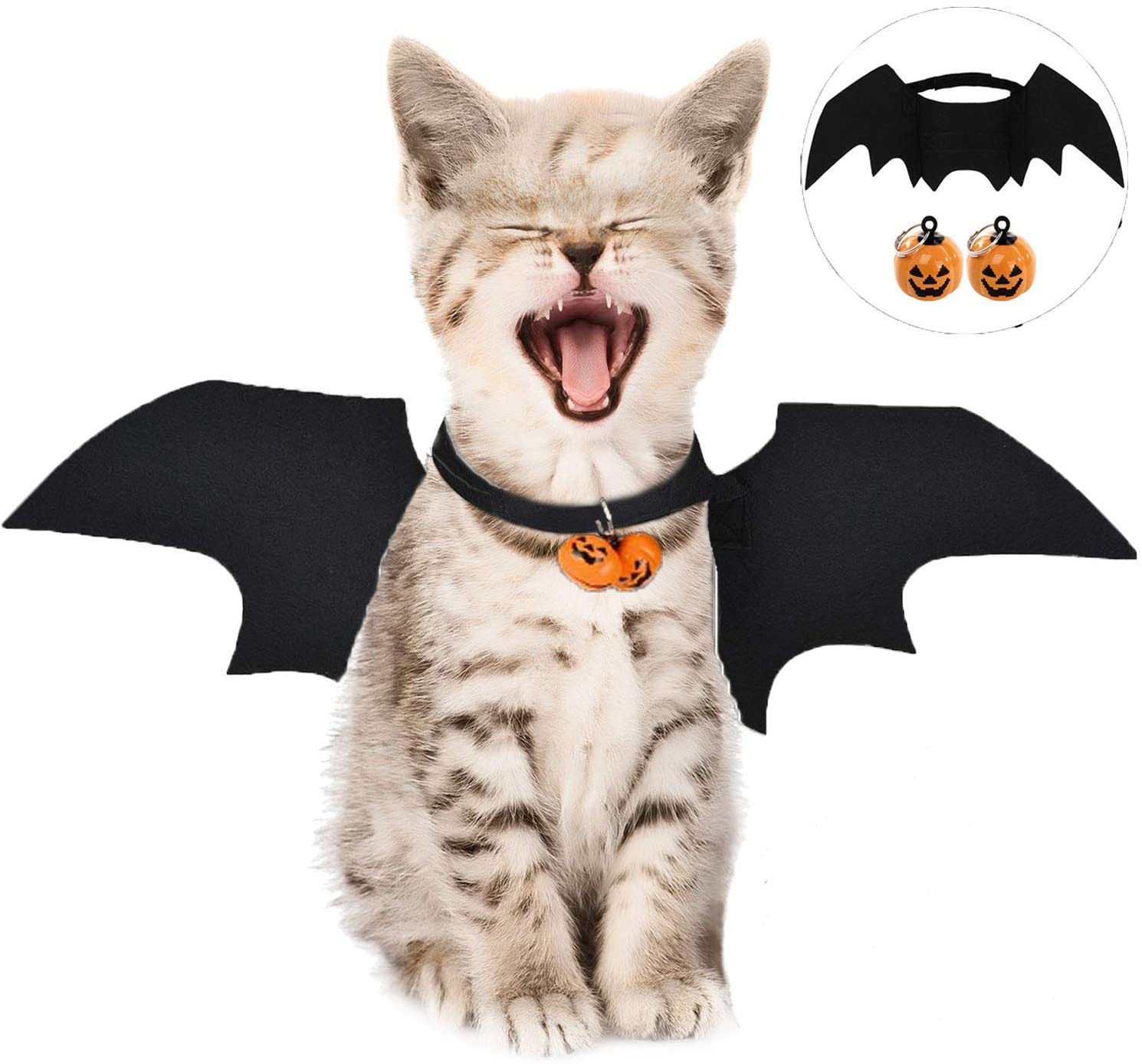  LIZHIGE Pet Costume Bat Wings, 1Pc Pet Halloween Bat Wings Disfraz, Gato Perro Cool Bat Wings Cosplay Accesorio para Halloween Holiday Theme Party, 2Pc Campana de Calabaza 