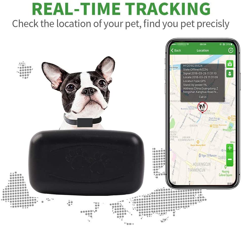  LMHOME Mini GPS localizador de rastreo de perro y gato para mascotas de 28 lb, impermeable, IP67, monitor de actividad en tiempo real, dispositivo de seguimiento de posicionamiento con collar 