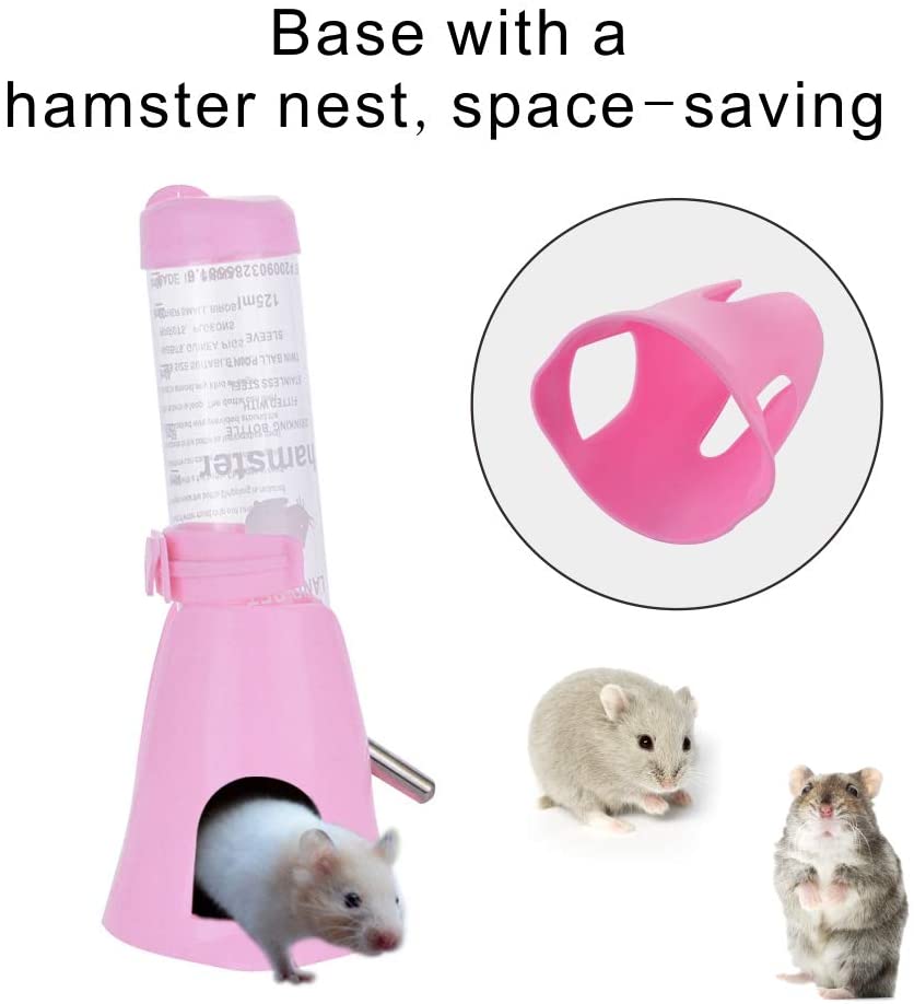  MOACC Hamster Botella de Agua Alimentador Automático Dispensador de Agua para Ratas, Cobayas, Hurones, Conejos, Pequeños Animales, 125ml, Rosa 