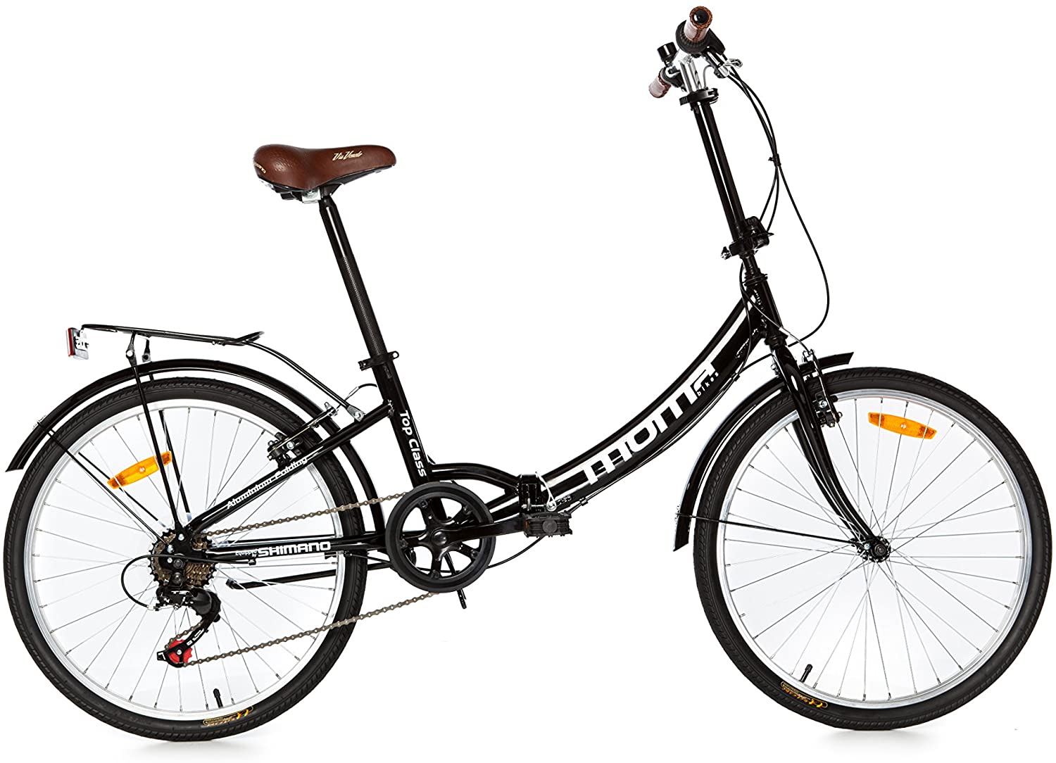  Moma Bikes Top Class 24 - Bicicleta Plegable Urbana, Cambio Shimano TZ-50 6 vel, Ruedas de 24″ con llantas de aluminio, color Negro 