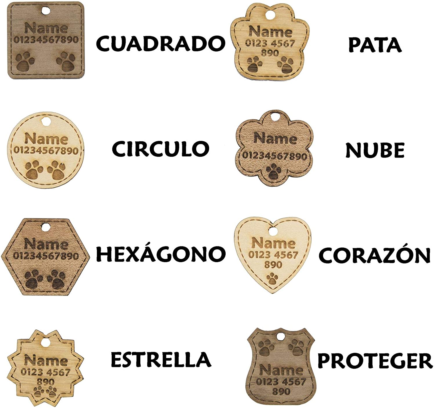  National Engraver Etiquetas de Identificación de Mascotas Perros y Gatos Personalizadas Grabado Madera 