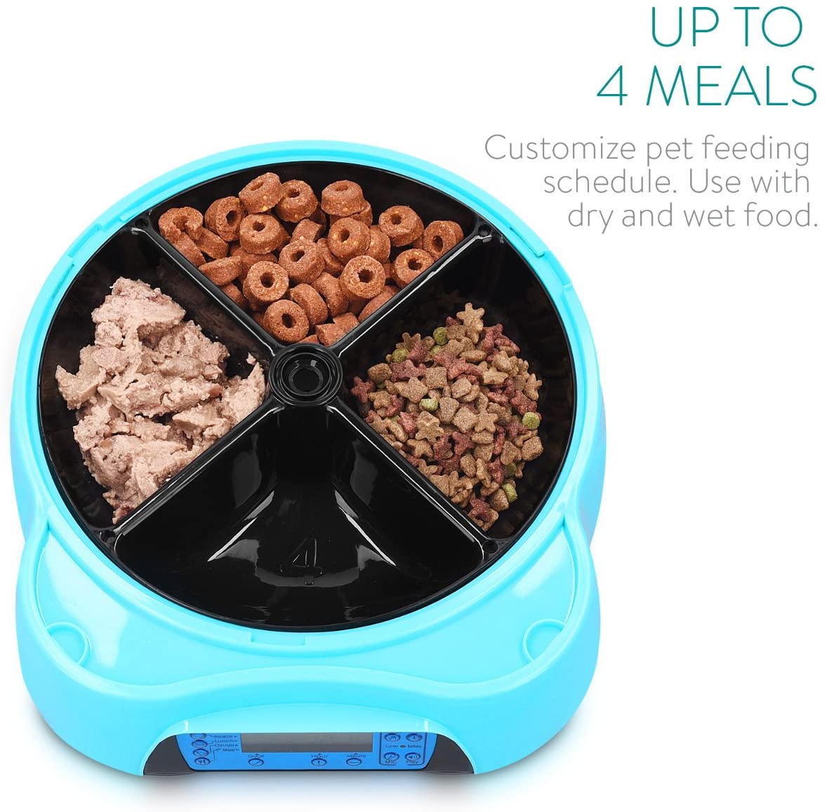  Navaris Dispensador automático de Comida para Perro con Bebedero - Comedero para Perros y Gatos con 4 compartimientos - Dispensador de croquetas 