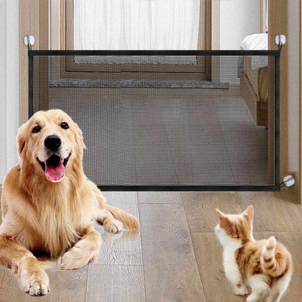  Nifogo Magic Gate Dog, Barrera de Seguridad para Perro, Plegable Portátil Puerta de Seguridad Aislada para Perros y Mascotas,Security Negro(110 x 72 cm) 
