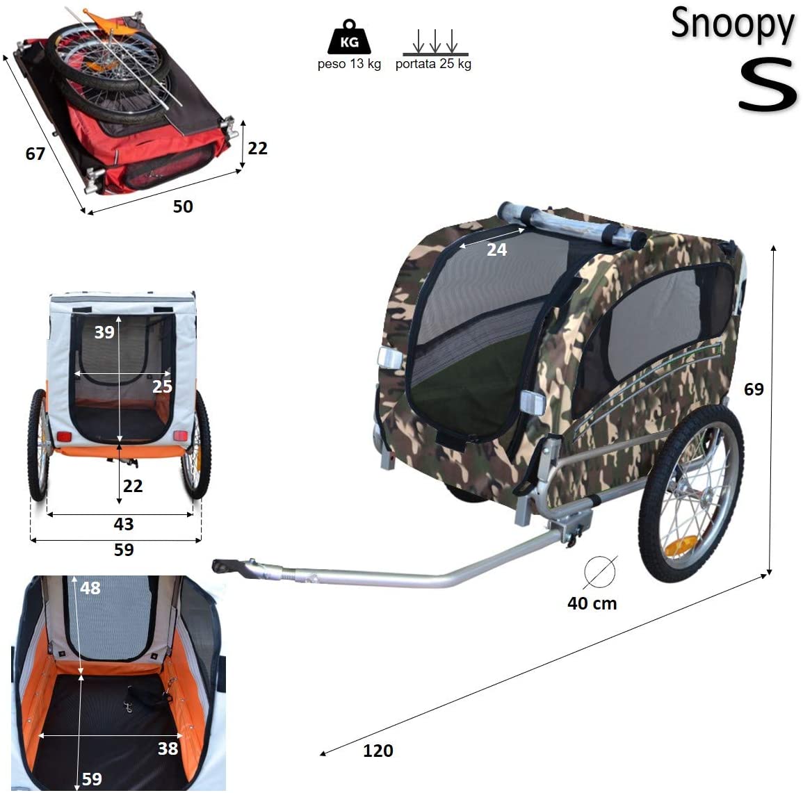  Papilioshop Snoopy Remolque de Bicicleta para el Transporte de Perros y Animales 