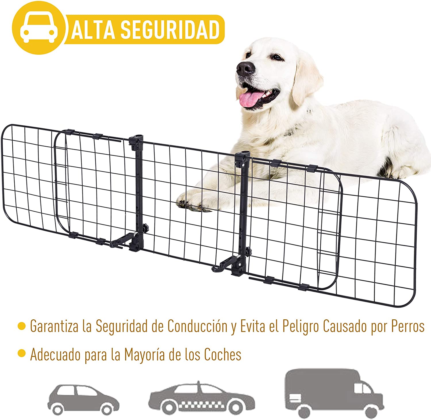  Pawhut Rejilla Separador Perro Coche Extensible Universal Reja de Seguridad Barrera para Perro y Maletas Mascota 91-145x30cm Acero 