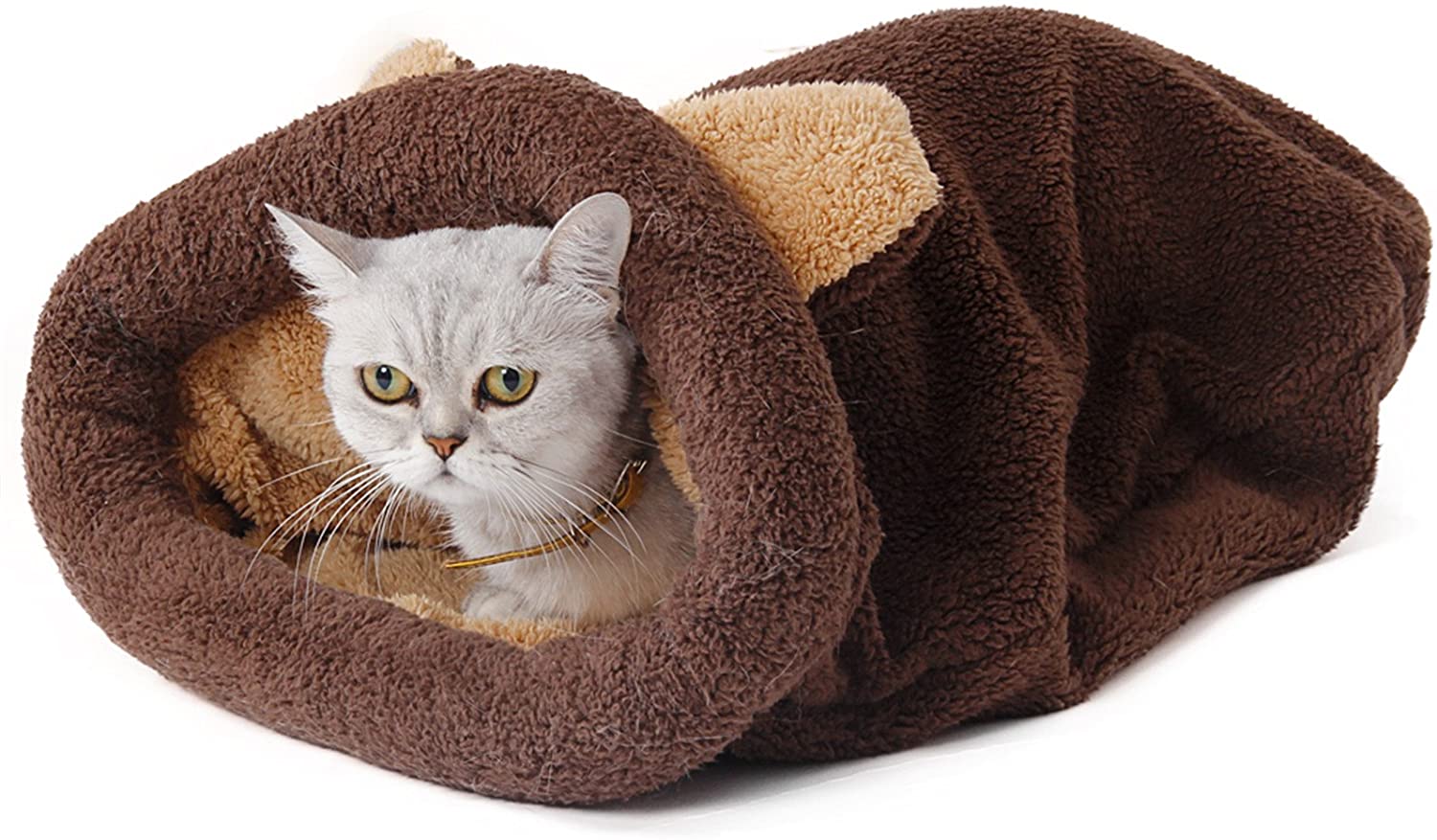  PAWZ Road Gato Bolsa de Dormir Lana Suave Lavable Caliente Camas para Gatos Saco Snuggle Manta Estera para Gatito Perrito Marrón 