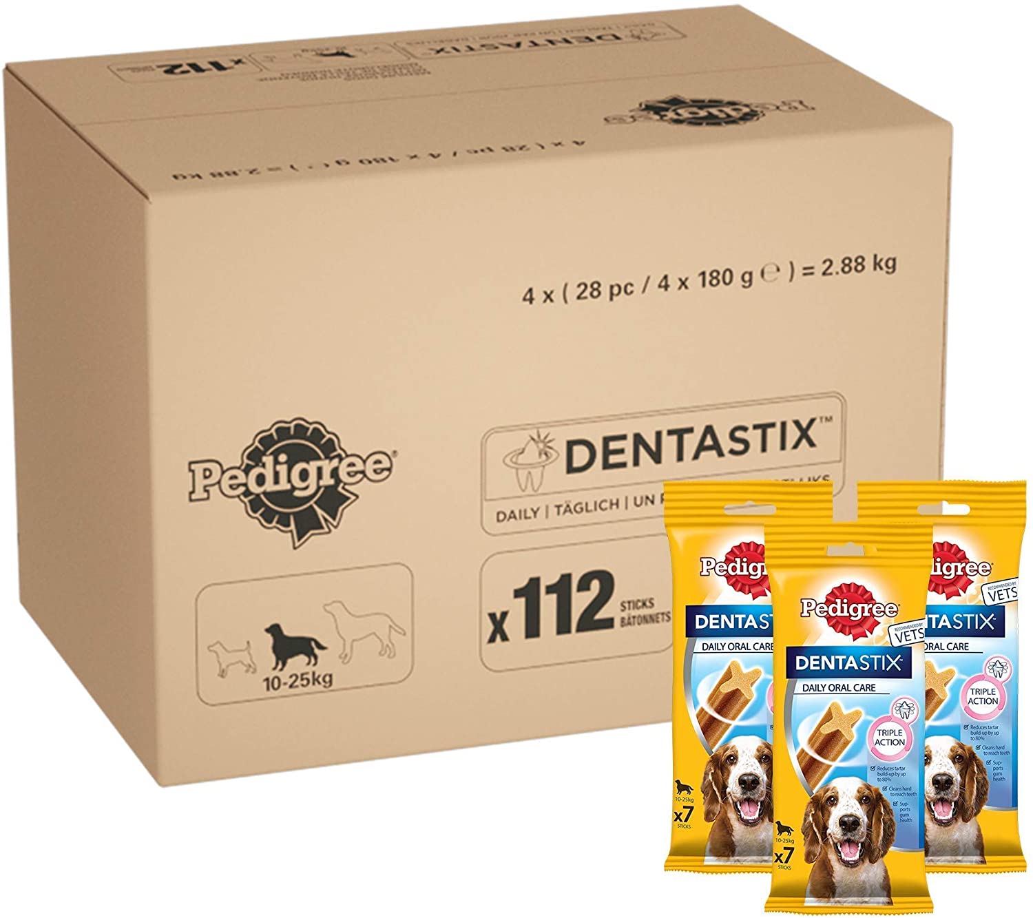  PEDIGREE DentaStix Daily Oral Care - Aperitivo para Cuidado de Dientes para Perros Que Ayuda a Reducir la formación de Placa y sarro (1 Paquete de 112 DentaStix) 