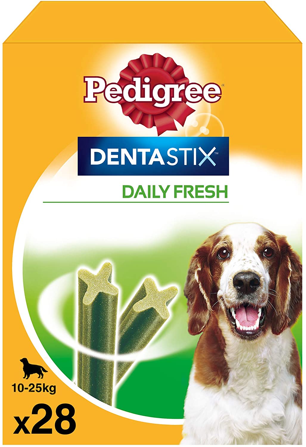  Pedigree Pack de 28 Dentastix Fresh de uso diario para la limpieza dental de los perros y contra mal aliento, para perros medianos (Pack de 4) 