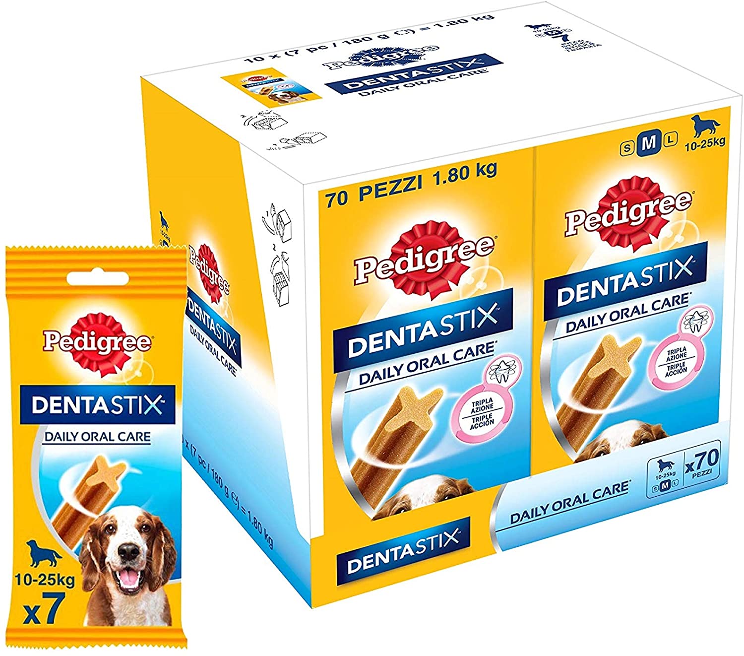  Pedigree Pack de 7 Dentastix de Uso Diario para la Limpieza Dental de Perros medianos (Pack de 10) 