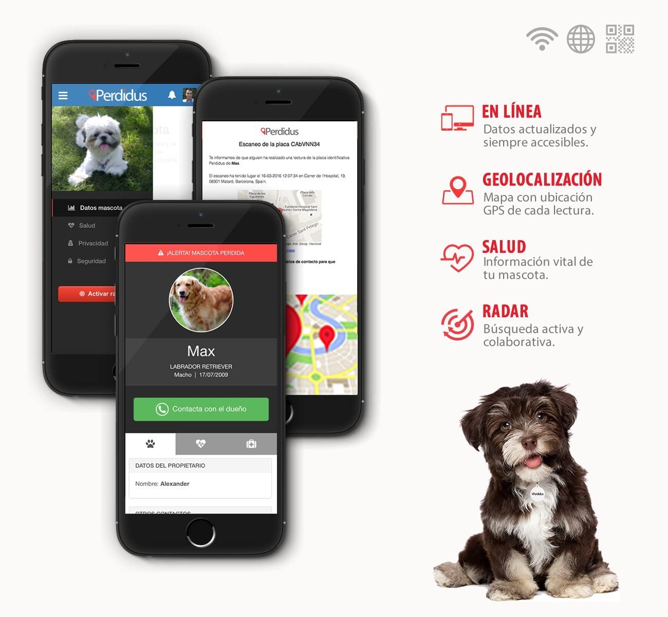  PERDIDUS Chapa Placa Identificativa Inteligente para Perros con tecnología NFC Contactless y QR gestionable vía App Classic 