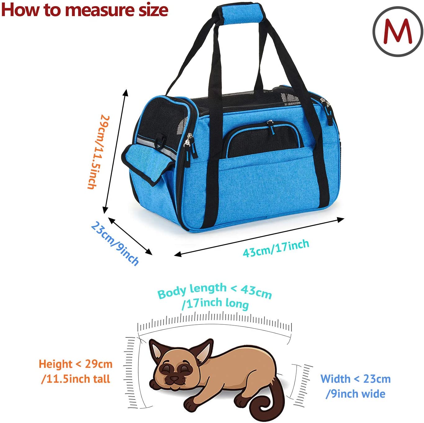  Petcomer Transportín para Perros Y Gatos Portador del Mascota Bolsa de Malla Transpirable de Viaje Bolso de Hombro (Azul, S-41.5x20x29cm) 