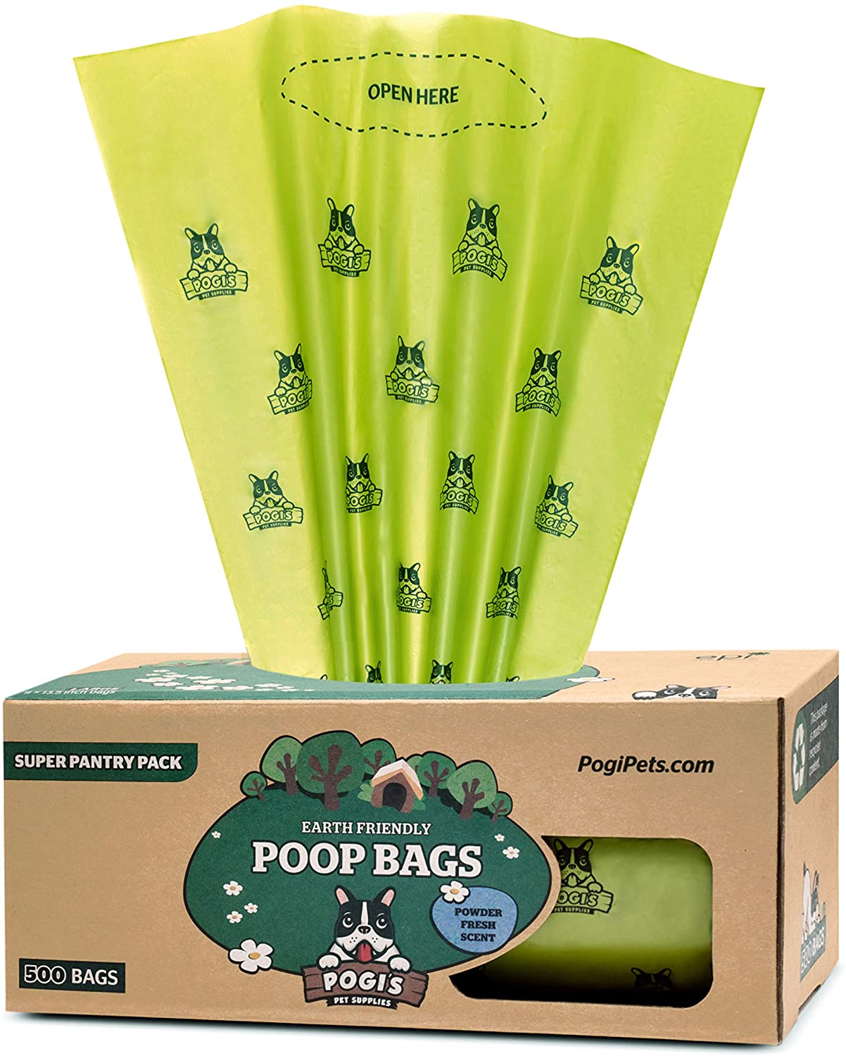  Pogi's Poop Bags - Bolsas para excremento de Perro - 500 Bolsas para despensas y Estaciones de residuos al Aire Libre - Grandes, Biodegradables, Perfumadas, Herméticas (Rollo Grande Único) 