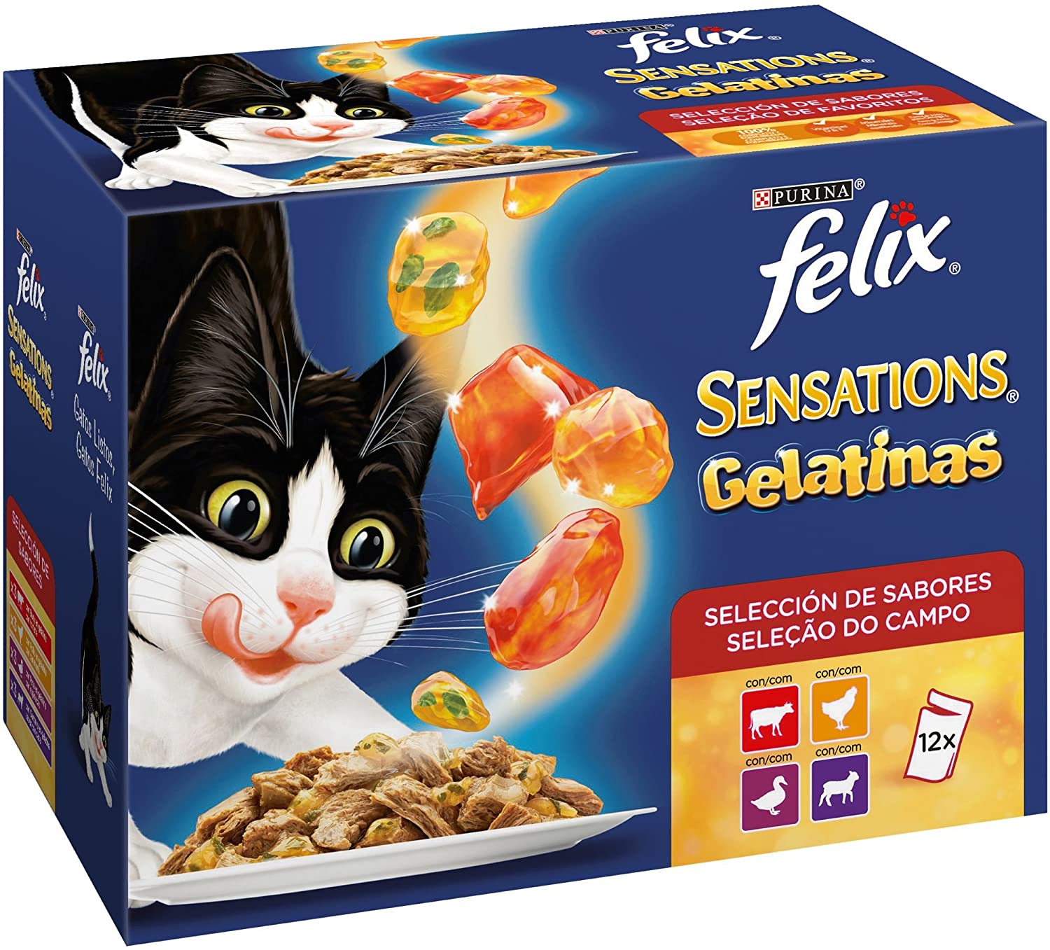 Purina Felix Sensations Gelatinas comida para gatos Selección Surtido de Carnes 6 x [12 x 100 g] 