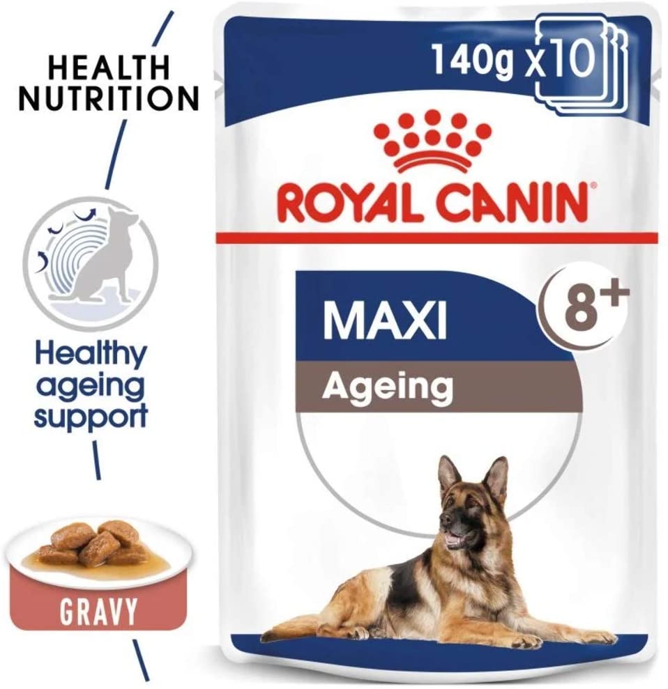  ROYAL CANIN Comida húmeda Maxi Ageing 8+ Trozos de Carne en Salsa para Perros Senior de Razas Grandes - Caja 10 x 140 gr (Bolsitas) 