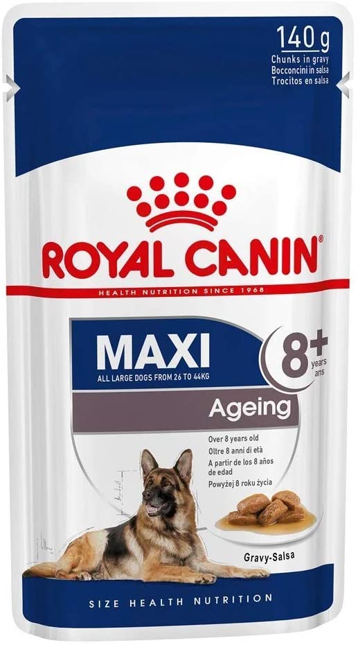  ROYAL CANIN Comida húmeda Maxi Ageing 8+ Trozos de Carne en Salsa para Perros Senior de Razas Grandes - Caja 10 x 140 gr (Bolsitas) 