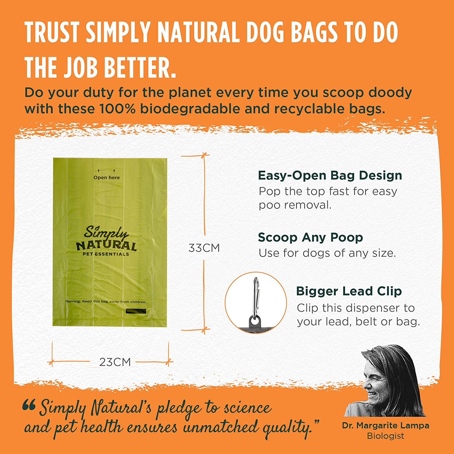  Simply Natural Pack de 120 Bolsas para Excrementos de Perro con Dispensador Bolsas para excrementos de Perro 100% Extra Gruesas y Biodegradables con Dispensador y Clip de Plomo Duradero 