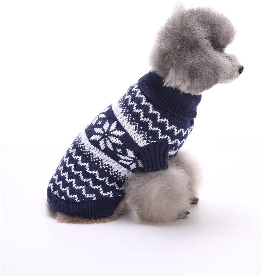  Tuopuda Navidad Mascotas suéter Invierno Perro Nieve Lana del Perrito Traje Caliente Ropa de Abrigo (M, Azul Marino) 
