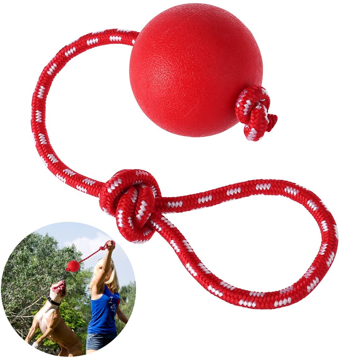  UEETEK Bola de Juguete Masticar Goma de Mascota con la Cuerda, Perro Lanzador de Bola Interactiva para Mascotas Jugando Ejercicio de Entrenamiento, Bola de Diámetro 7.5cm 