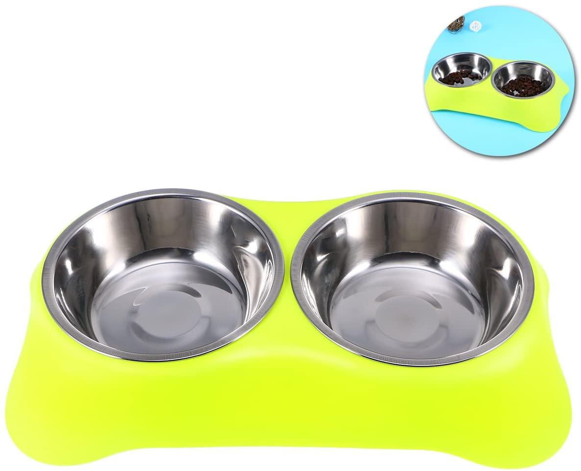  UEETEK Comedero para Perro Gato Mascota Tazón de Agua Alimentación Plato Alimentador Cuencos Doble (Color al Azar) 