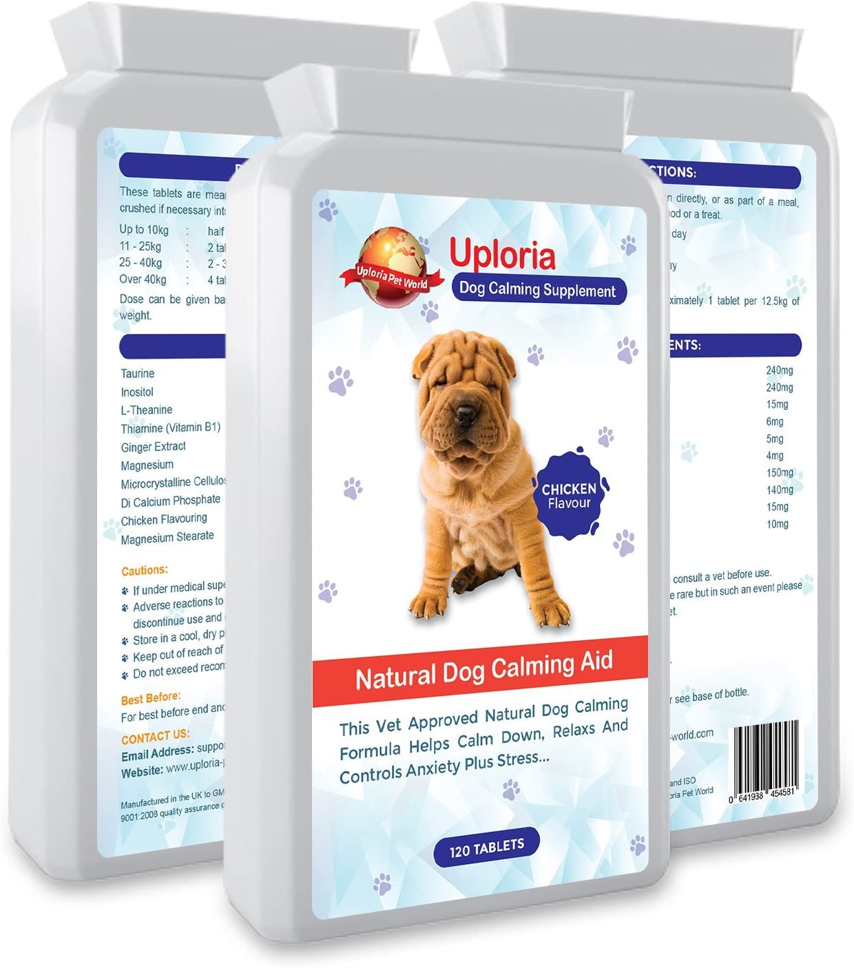  Uploria Pet World Comprimidos Calmantes para Perros 120 Comprimidos con Sabor A Pollo Relajante De Acción Rápida & Alivio De La Ansiedad para Perros Ansiosos 