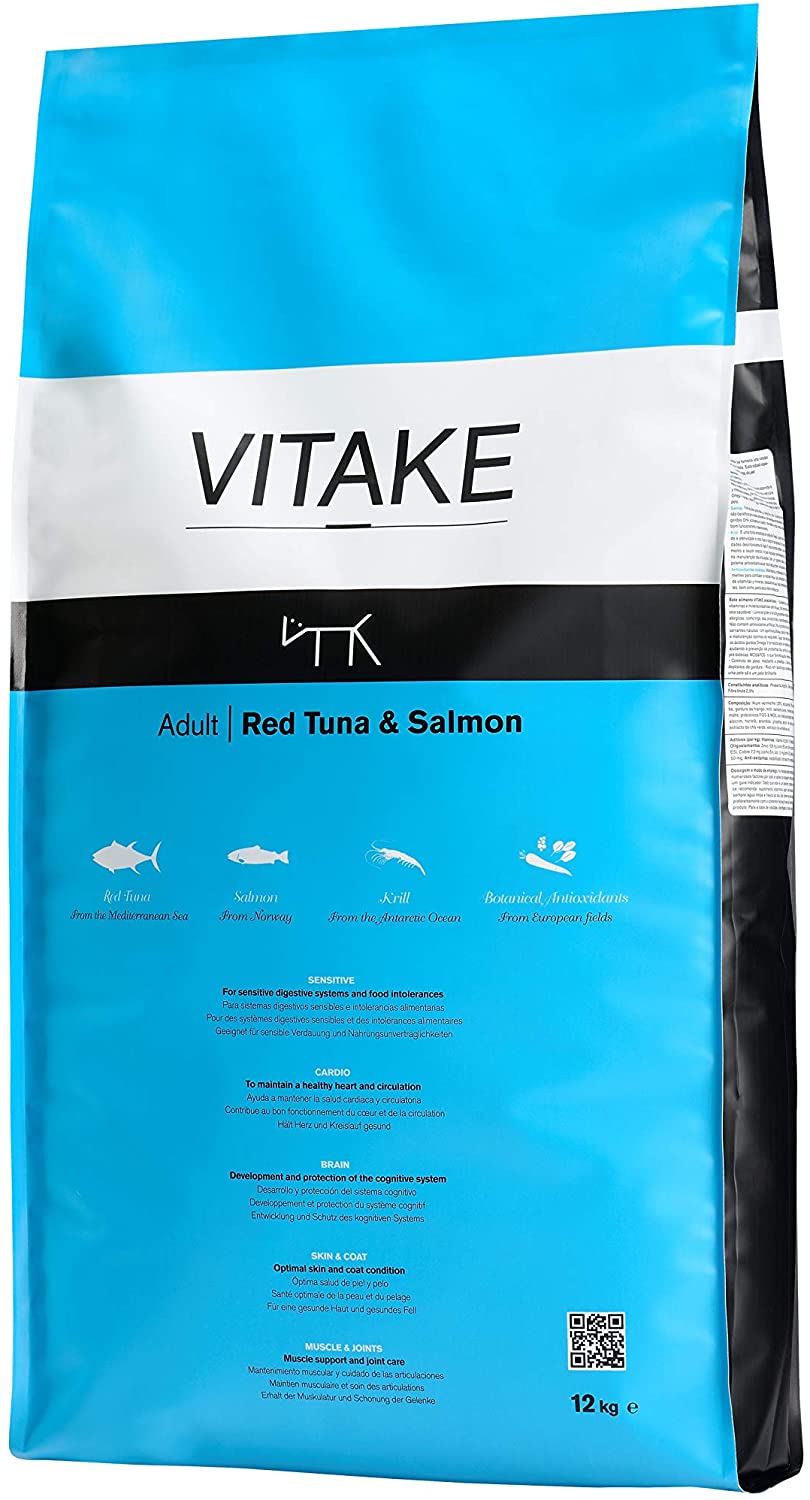  VITAKE Red Tuna & Salmon I Alimento Seco Completo para Perros Adultos I Sin Gluten I con Atún Rojo y Salmón (12 kg) 