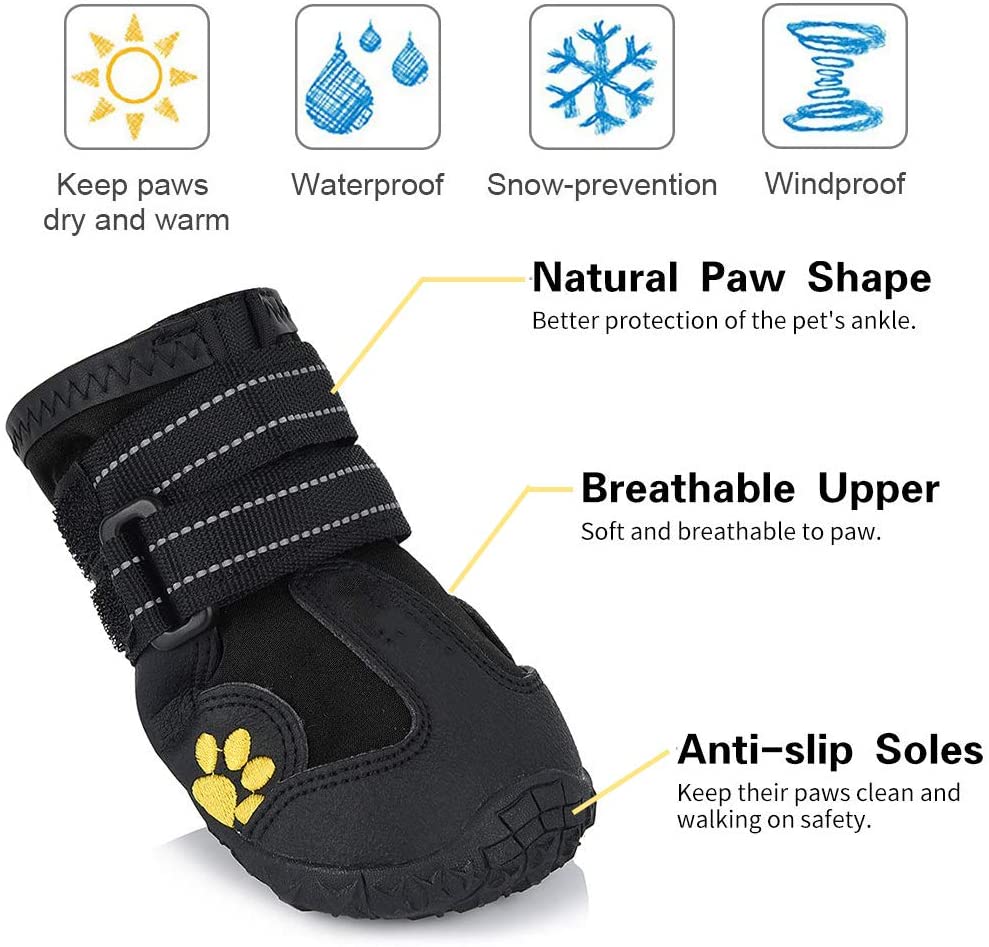  Zapatos para Perros, 4 Pcs Impermeable Zapatos Perro para Mediano y Grandes Perros - Negro (4#) 