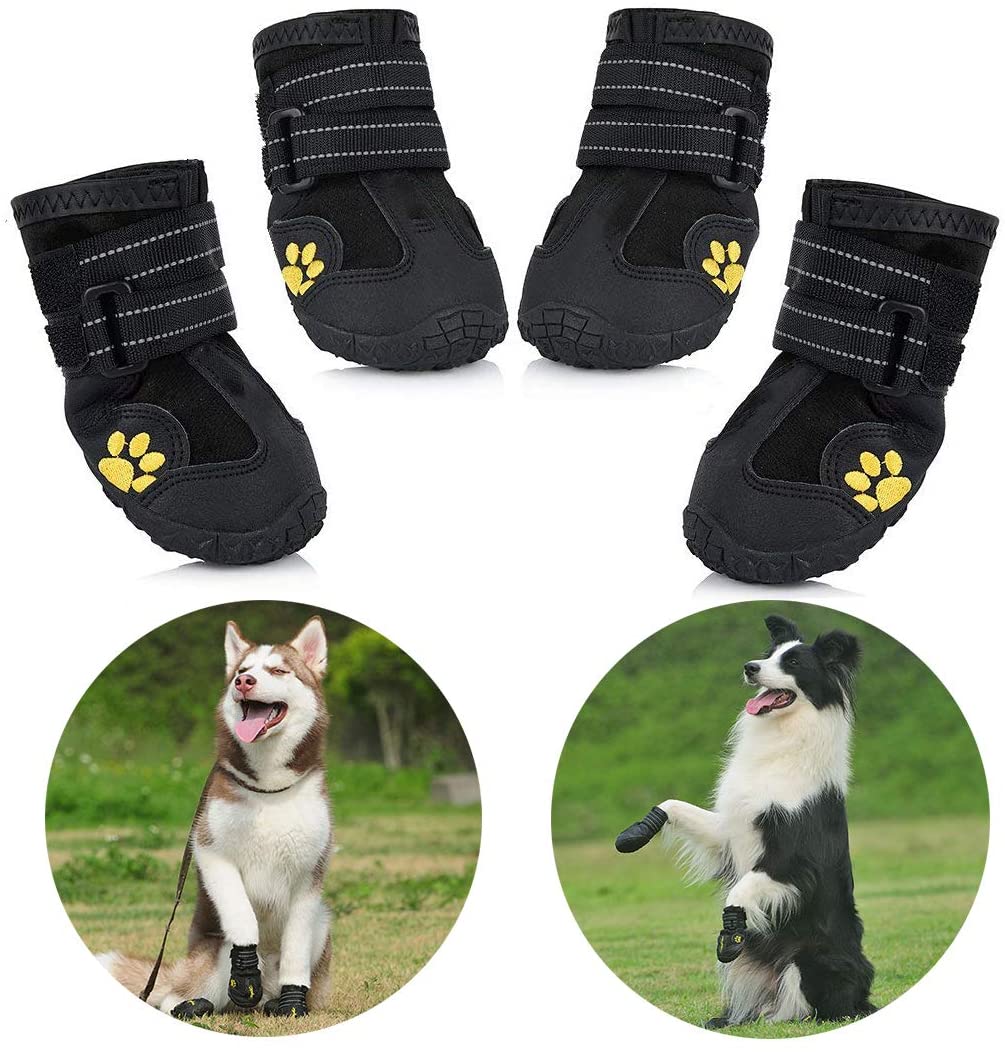  Zapatos para Perros, 4 Pcs Impermeable Zapatos Perro para Mediano y Grandes Perros - Negro (4#) 