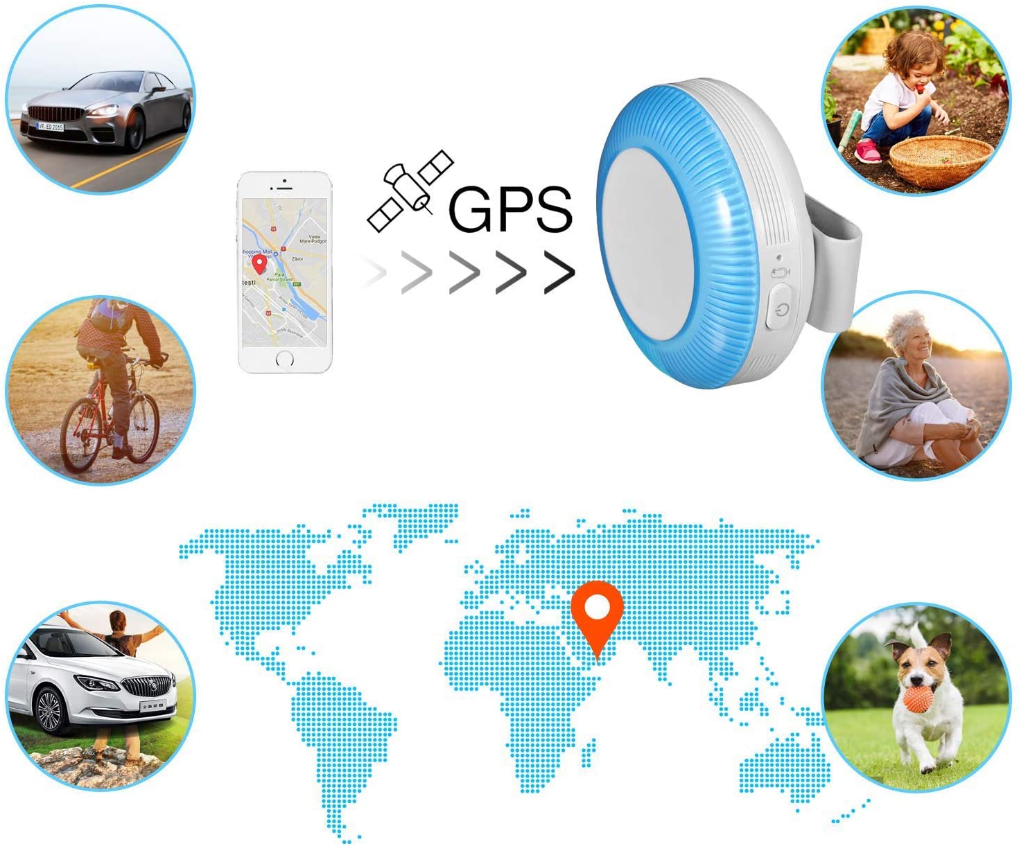  Zeerkeer Mini GPS Tracker，Rastreador GPS de Mascotas con Tarjeta SIM， Localizador GPS para Perros en Tiempo Real Impermeable IP65 Ligero, Geofence, Alarma SOS (TK925) 