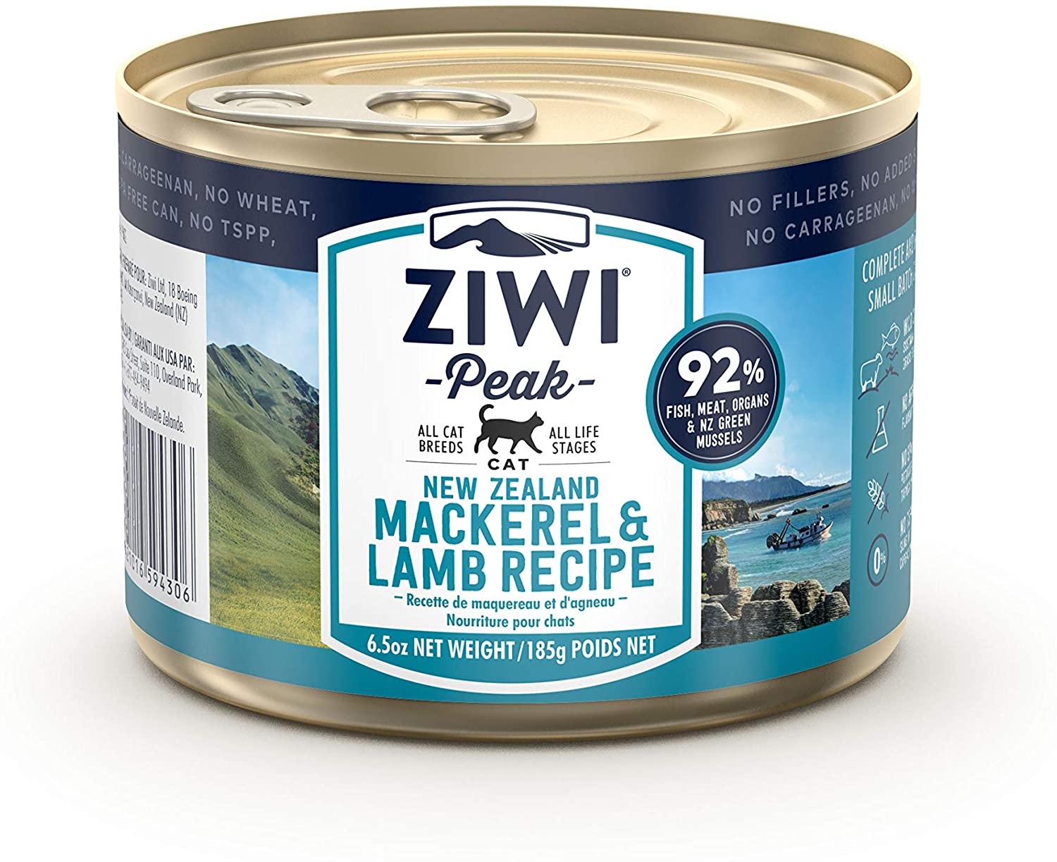  Ziwi Peak Alimento Húmedo para Gato, Sabor Caballa y Cordero - 12 latas de 185gr 