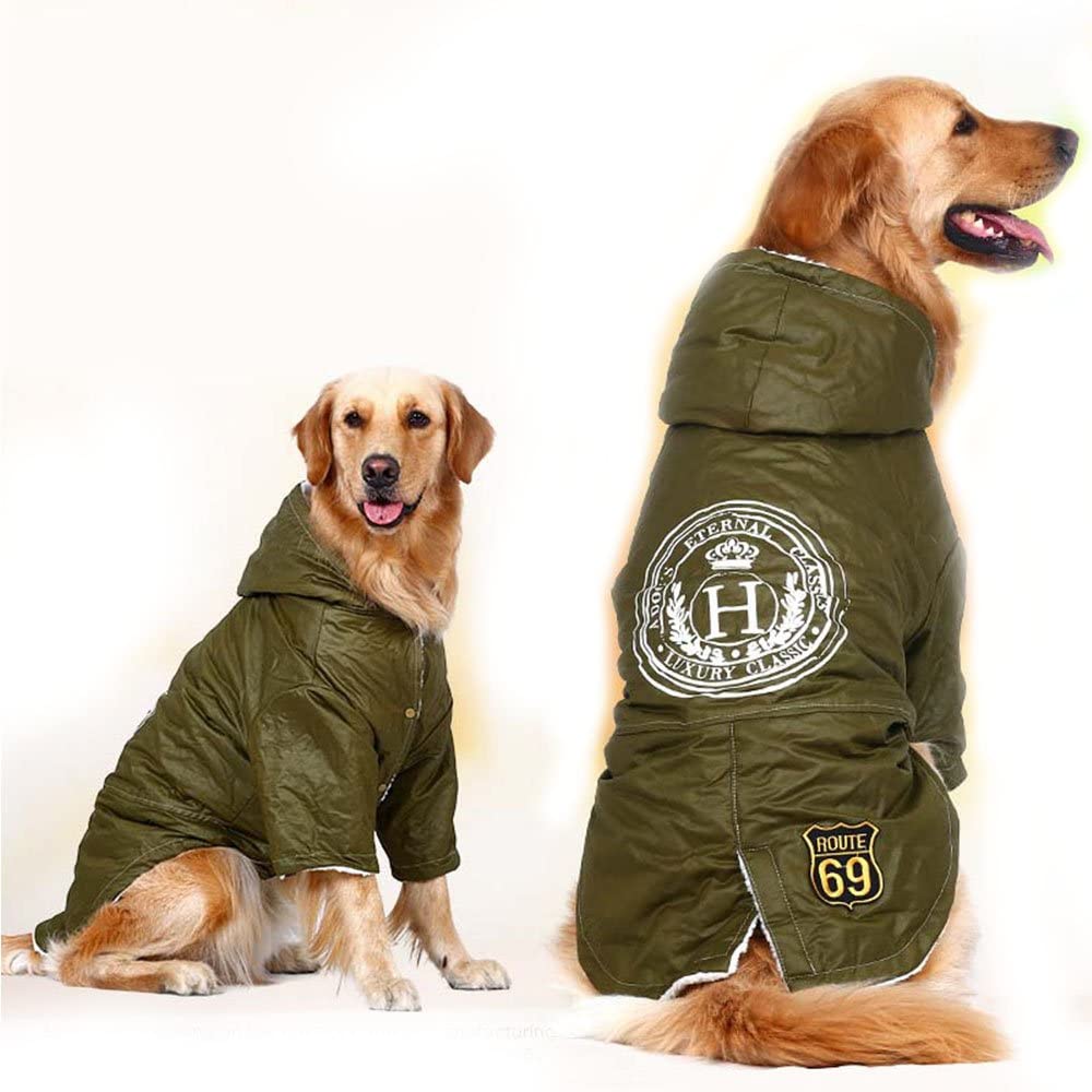  Abrigo de forro polar con capucha para perro, color verde militar 