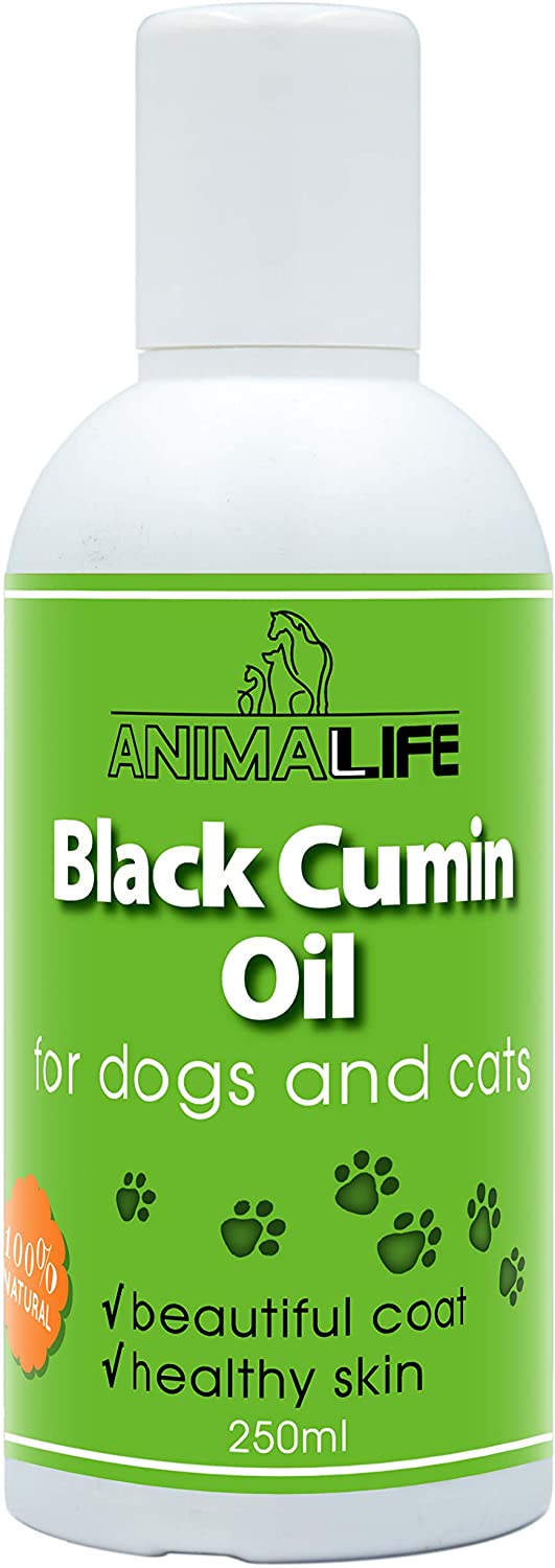  Aceite Comino Negro 250ml para Perros & Gatos - 100% Natural Aceite Prensado en Frío - Vitaminas - Minerales - Omega 3 6 9 - Ayuda Contra las Garrapatas y las Pulgas - Black Cumin Oil 