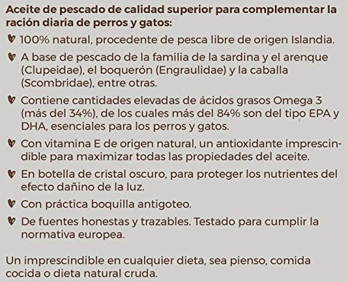  Aceite de Pescado 100% Natural (250ml)| de Sardina, Arenque y Caballa | Alternativa al Aceite de Salmón | Rico en Omega3 (34%) | Ideal Dietas Barf | Una Botella (250ml) 