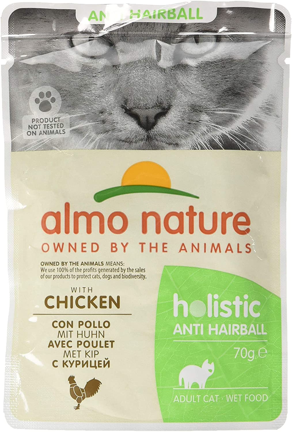  Almo Nature - Bolsita práctica con alimento antibolas de pelo para gato, con pollo, 30 x 70 g 