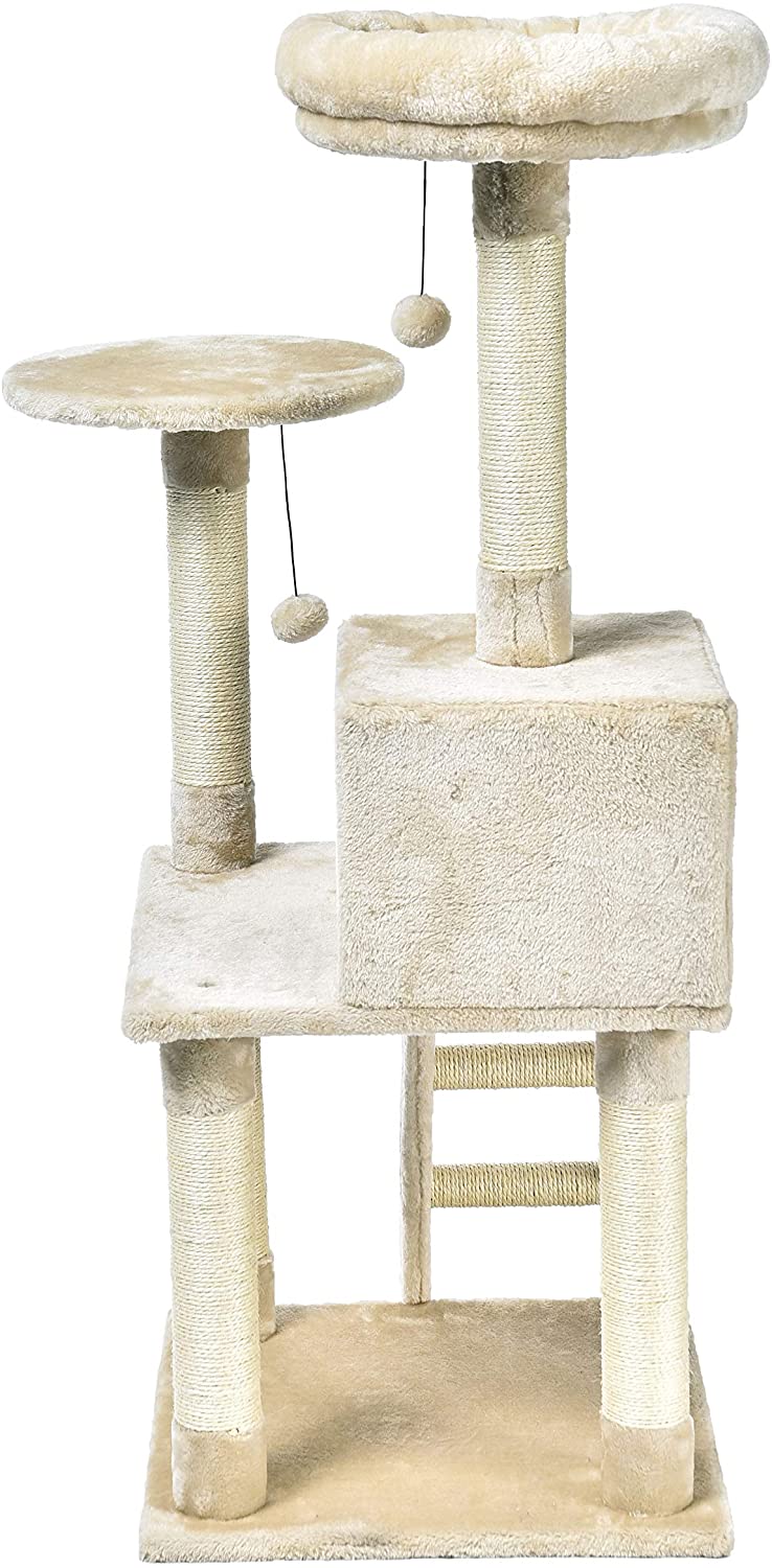  AmazonBasics - Árbol para gatos extragrande con cueva y escalera, 48,3x127x48,3 cm, beige 