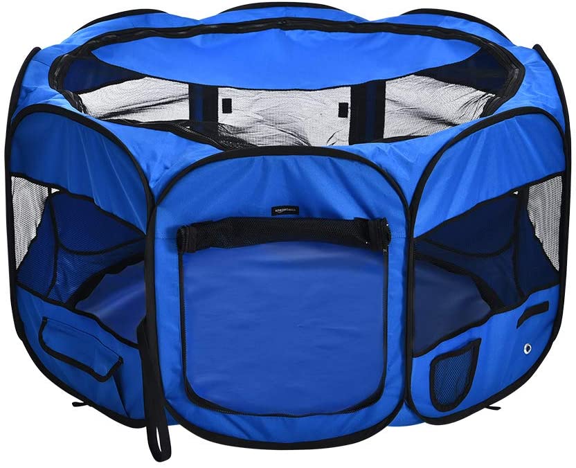  AmazonBasics – Corral para mascotas suave y transportable, 114 cm, Azul 